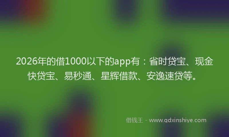 2026年的借1000以下的app有：省时贷宝、现金快贷宝、易秒通、星辉借款、安逸速贷等。