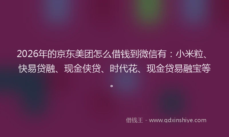 2026年的京东美团怎么借钱到微信有：小米粒、快易贷融、现金侠贷、时代花、现金贷易融宝等。