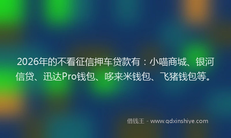 2026年的不看征信押车贷款有：小喵商城、银河信贷、迅达Pro钱包、哆来米钱包、飞猪钱包等。