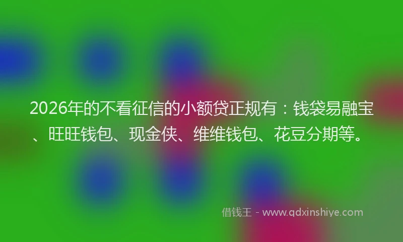 2026年的不看征信的小额贷正规有：钱袋易融宝、旺旺钱包、现金侠、维维钱包、花豆分期等。