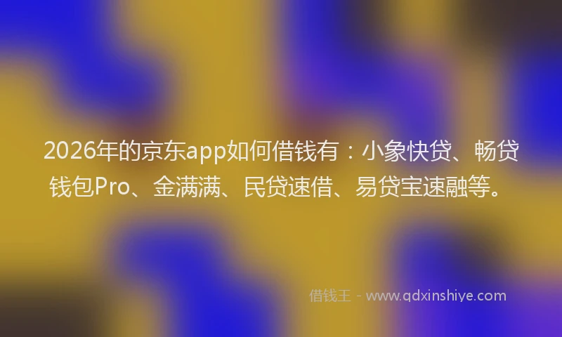 2026年的京东app如何借钱有：小象快贷、畅贷钱包Pro、金满满、民贷速借、易贷宝速融等。