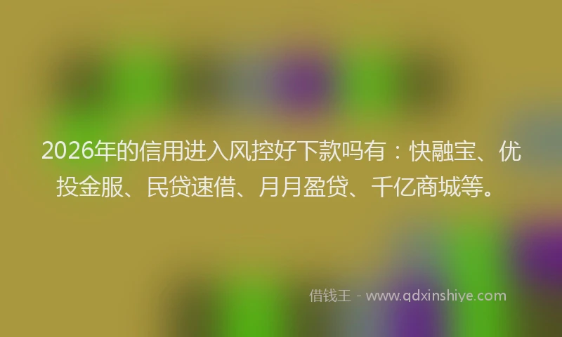 2026年的信用进入风控好下款吗有：快融宝、优投金服、民贷速借、月月盈贷、千亿商城等。
