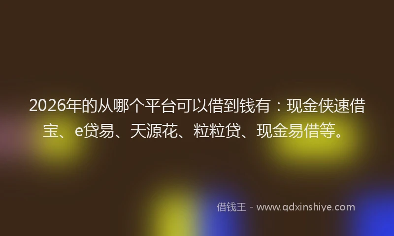 2026年的从哪个平台可以借到钱有：现金侠速借宝、e贷易、天源花、粒粒贷、现金易借等。