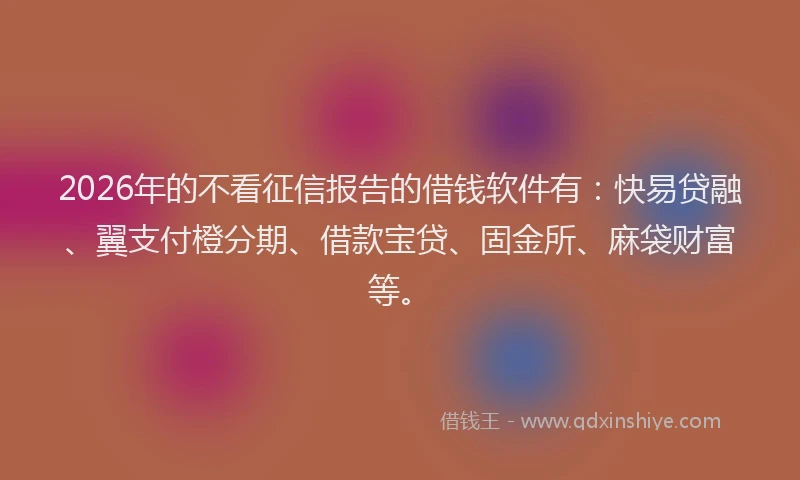 2026年的不看征信报告的借钱软件有：快易贷融、翼支付橙分期、借款宝贷、固金所、麻袋财富等。