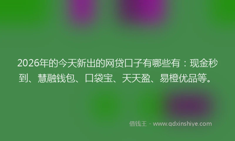 2026年的今天新出的网贷口子有哪些有：现金秒到、慧融钱包、口袋宝、天天盈、易橙优品等。