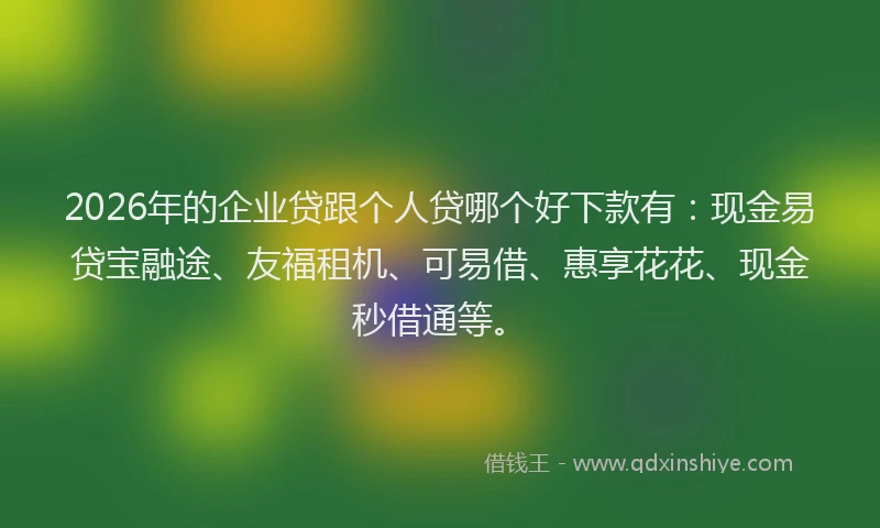 2026年的企业贷跟个人贷哪个好下款有：现金易贷宝融途、友福租机、可易借、惠享花花、现金秒借通等。