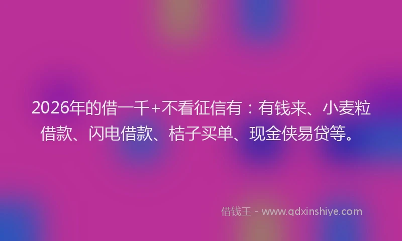 2026年的借一千+不看征信有：有钱来、小麦粒借款、闪电借款、桔子买单、现金侠易贷等。