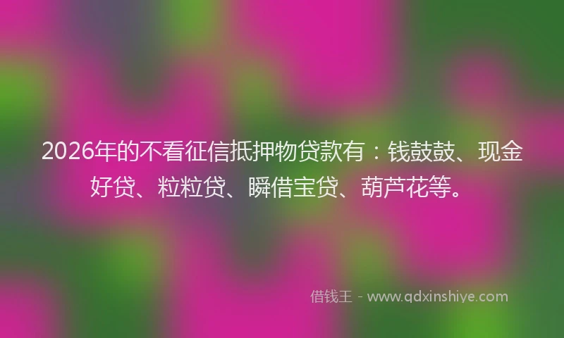2026年的不看征信抵押物贷款有：钱鼓鼓、现金好贷、粒粒贷、瞬借宝贷、葫芦花等。