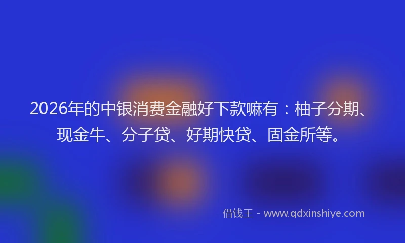 2026年的中银消费金融好下款嘛有：柚子分期、现金牛、分子贷、好期快贷、固金所等。
