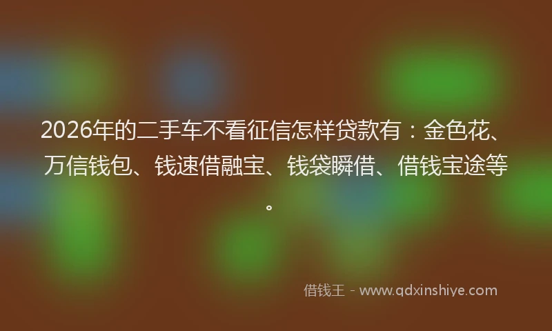 2026年的二手车不看征信怎样贷款有：金色花、万信钱包、钱速借融宝、钱袋瞬借、借钱宝途等。