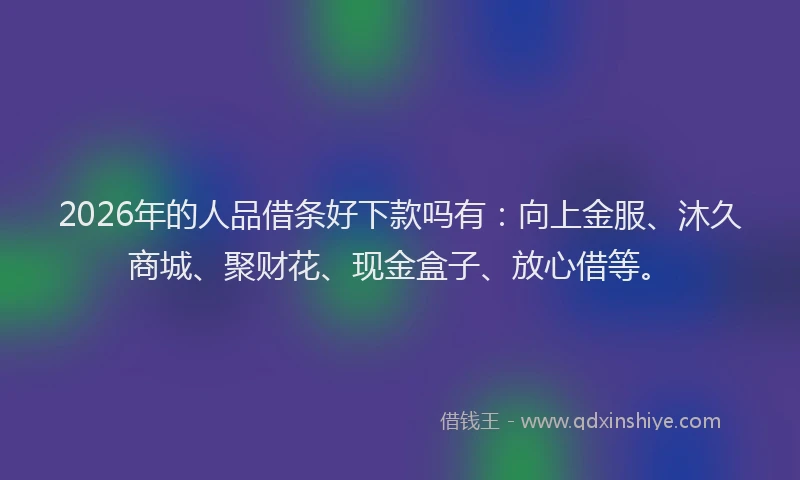 2026年的人品借条好下款吗有：向上金服、沐久商城、聚财花、现金盒子、放心借等。