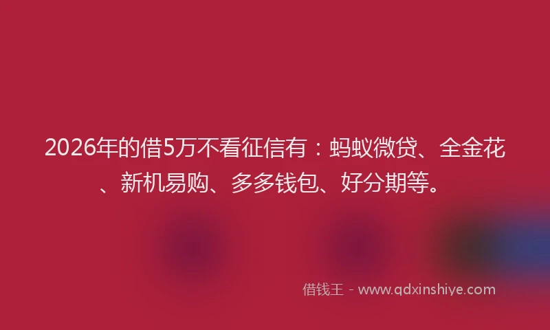 2026年的借5万不看征信有：蚂蚁微贷、全金花、新机易购、多多钱包、好分期等。