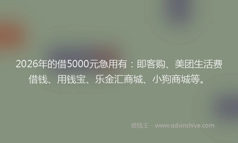 2026年的借5000元急用有：即客购、美团生活费借钱、用钱宝、乐金汇商城、小狗商城等。