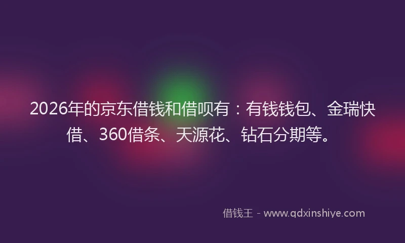 2026年的京东借钱和借呗有：有钱钱包、金瑞快借、360借条、天源花、钻石分期等。