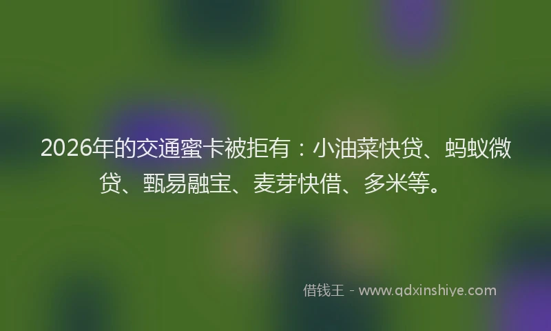 2026年的交通蜜卡被拒有：小油菜快贷、蚂蚁微贷、甄易融宝、麦芽快借、多米等。