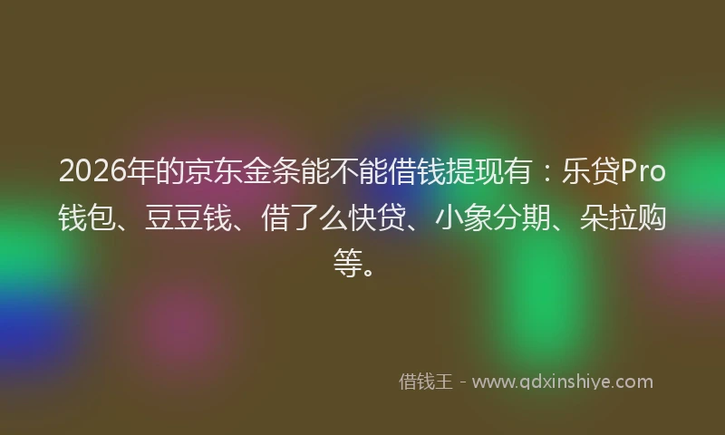 2026年的京东金条能不能借钱提现有：乐贷Pro钱包、豆豆钱、借了么快贷、小象分期、朵拉购等。