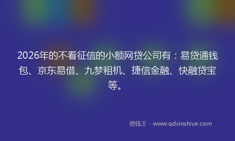 2026年的不看征信的小额网贷公司有：易贷通钱包、京东易借、九梦租机、捷信金融、快融贷宝等。