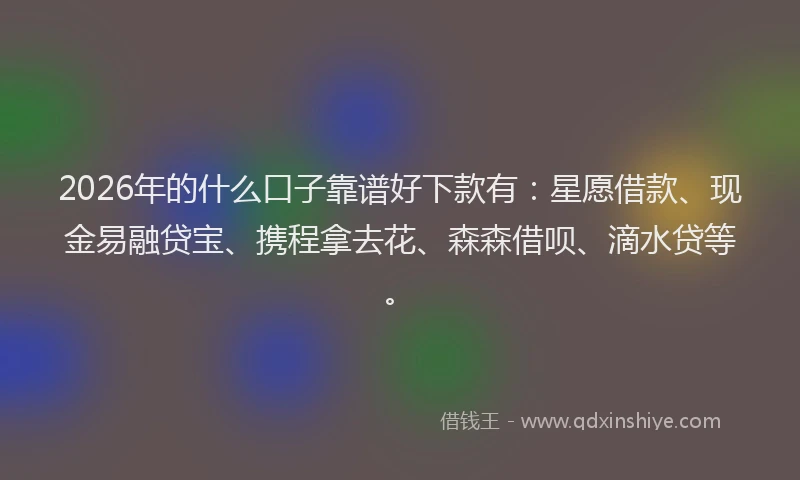 2026年的什么口子靠谱好下款有：星愿借款、现金易融贷宝、携程拿去花、森森借呗、滴水贷等。