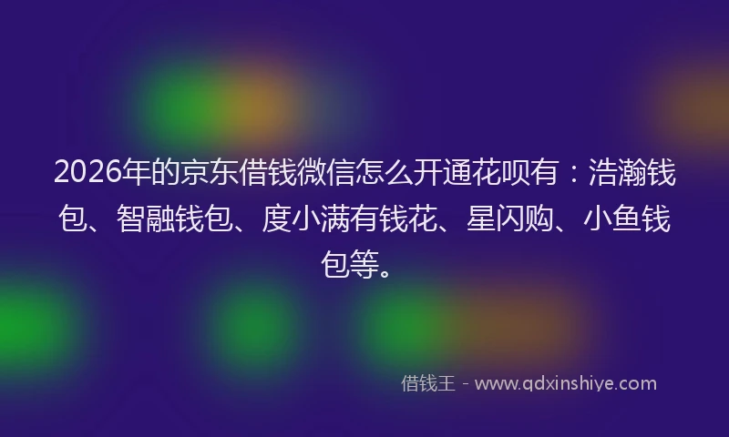 2026年的京东借钱微信怎么开通花呗有：浩瀚钱包、智融钱包、度小满有钱花、星闪购、小鱼钱包等。