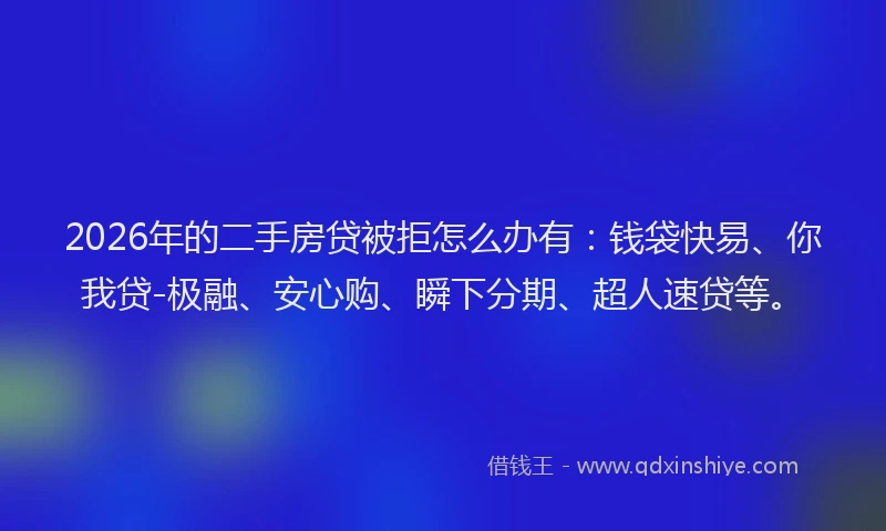 2026年的二手房贷被拒怎么办有：钱袋快易、你我贷-极融、安心购、瞬下分期、超人速贷等。