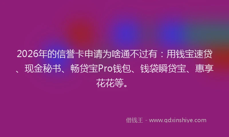2026年的信誉卡申请为啥通不过有：用钱宝速贷、现金秘书、畅贷宝Pro钱包、钱袋瞬贷宝、惠享花花等。
