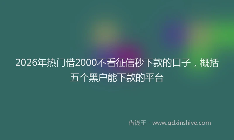 2026年热门借2000不看征信秒下款的口子，概括五个黑户能下款的平台