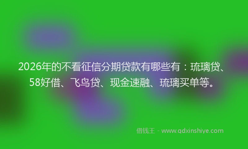 2026年的不看征信分期贷款有哪些有：琉璃贷、58好借、飞鸟贷、现金速融、琉璃买单等。