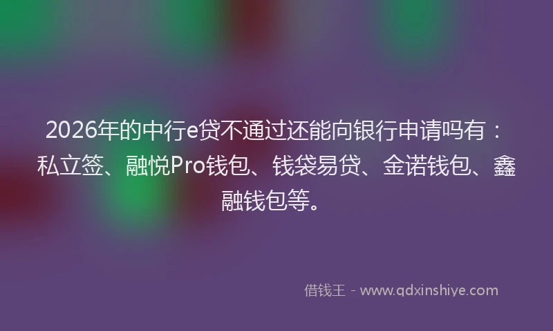 2026年的中行e贷不通过还能向银行申请吗有：私立签、融悦Pro钱包、钱袋易贷、金诺钱包、鑫融钱包等。