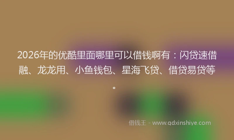 2026年的优酷里面哪里可以借钱啊有：闪贷速借融、龙龙用、小鱼钱包、星海飞贷、借贷易贷等。