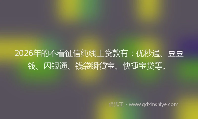 2026年的不看征信纯线上贷款有：优秒通、豆豆钱、闪银通、钱袋瞬贷宝、快捷宝贷等。