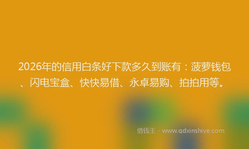 2026年的信用白条好下款多久到账有：菠萝钱包、闪电宝盒、快快易借、永卓易购、拍拍用等。