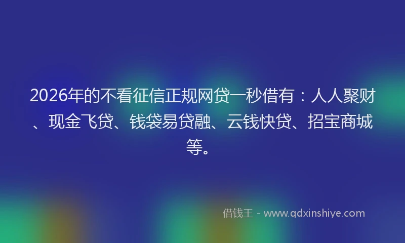 2026年的不看征信正规网贷一秒借有：人人聚财、现金飞贷、钱袋易贷融、云钱快贷、招宝商城等。