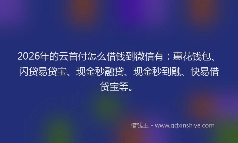 2026年的云首付怎么借钱到微信有：惠花钱包、闪贷易贷宝、现金秒融贷、现金秒到融、快易借贷宝等。