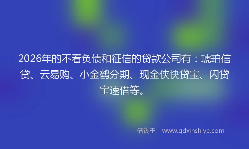 2026年的不看负债和征信的贷款公司有：琥珀信贷、云易购、小金鹤分期、现金侠快贷宝、闪贷宝速借等。