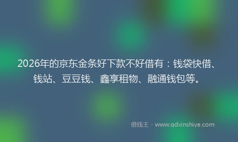2026年的京东金条好下款不好借有：钱袋快借、钱站、豆豆钱、鑫享租物、融通钱包等。