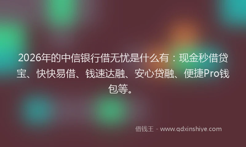 2026年的中信银行借无忧是什么有：现金秒借贷宝、快快易借、钱速达融、安心贷融、便捷Pro钱包等。