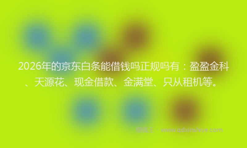 2026年的京东白条能借钱吗正规吗有：盈盈金科、天源花、现金借款、金满堂、只从租机等。