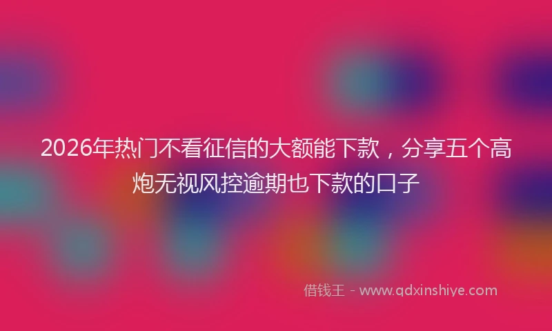 2026年热门不看征信的大额能下款，分享五个高炮无视风控逾期也下款的口子
