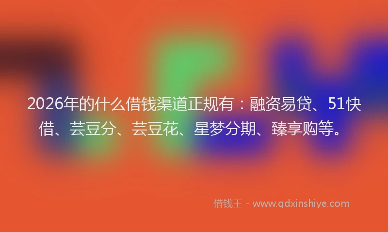 2026年的什么借钱渠道正规有：融资易贷、51快借、芸豆分、芸豆花、星梦分期、臻享购等。