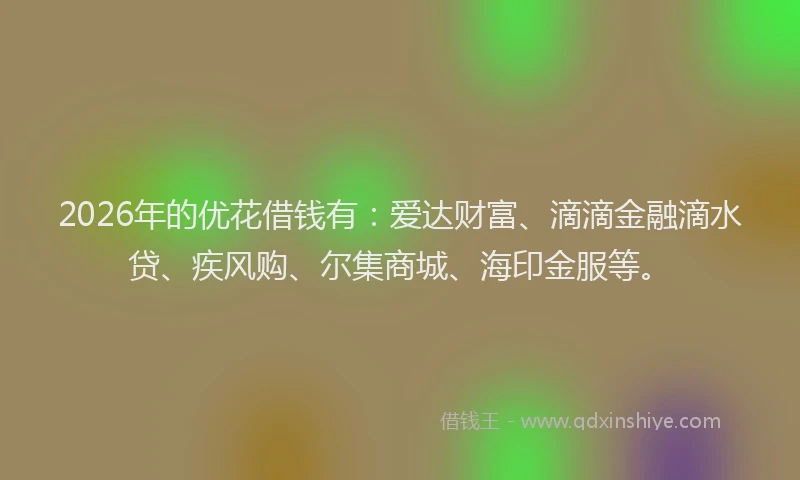 2026年的优花借钱有：爱达财富、滴滴金融滴水贷、疾风购、尔集商城、海印金服等。