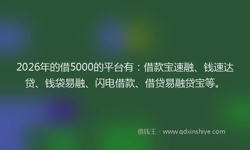 2026年的借5000的平台有：借款宝速融、钱速达贷、钱袋易融、闪电借款、借贷易融贷宝等。