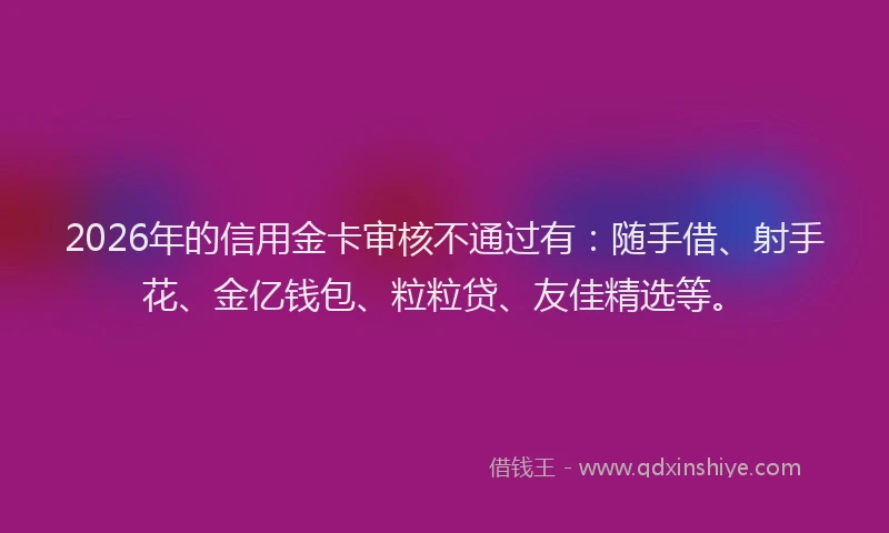 2026年的信用金卡审核不通过有：随手借、射手花、金亿钱包、粒粒贷、友佳精选等。