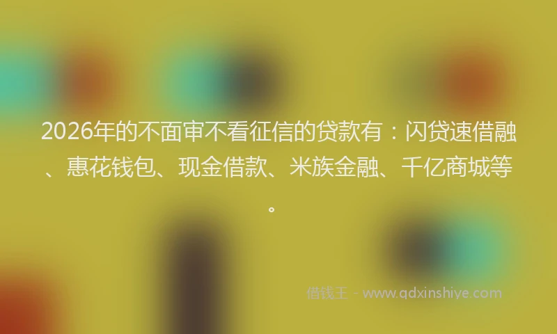 2026年的不面审不看征信的贷款有：闪贷速借融、惠花钱包、现金借款、米族金融、千亿商城等。