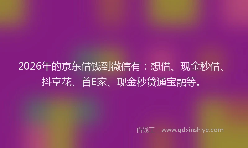 2026年的京东借钱到微信有：想借、现金秒借、抖享花、首E家、现金秒贷通宝融等。