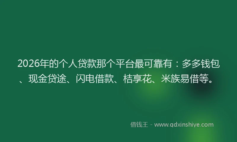 2026年的个人贷款那个平台最可靠有：多多钱包、现金贷途、闪电借款、桔享花、米族易借等。