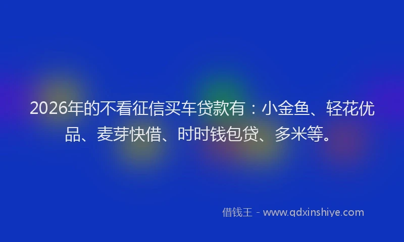 2026年的不看征信买车贷款有：小金鱼、轻花优品、麦芽快借、时时钱包贷、多米等。