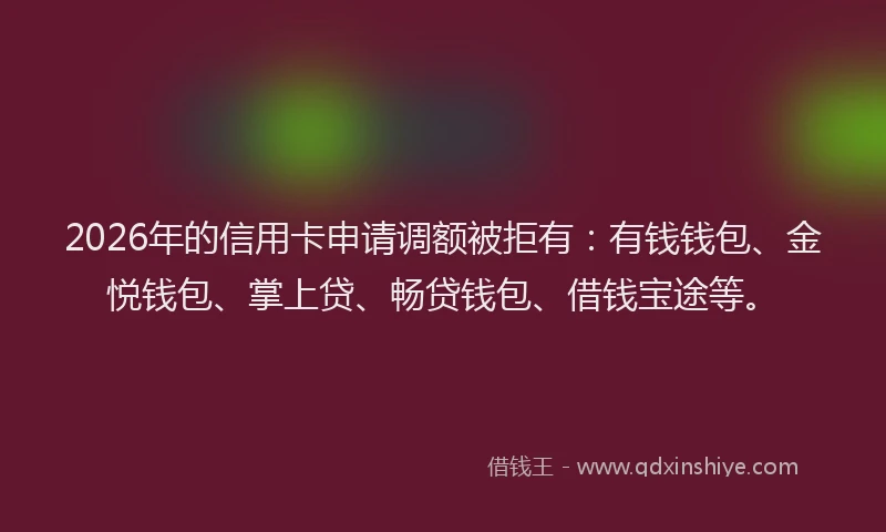 2026年的信用卡申请调额被拒有：有钱钱包、金悦钱包、掌上贷、畅贷钱包、借钱宝途等。