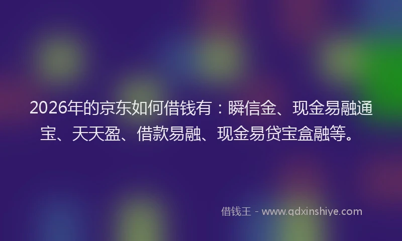 2026年的京东如何借钱有：瞬信金、现金易融通宝、天天盈、借款易融、现金易贷宝盒融等。