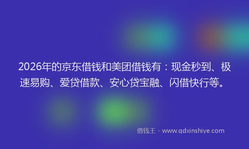 2026年的京东借钱和美团借钱有：现金秒到、极速易购、爱贷借款、安心贷宝融、闪借快行等。