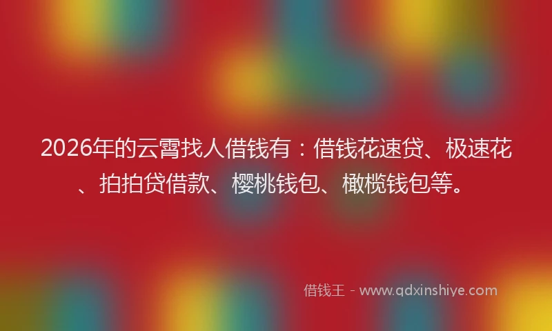 2026年的云霄找人借钱有：借钱花速贷、极速花、拍拍贷借款、樱桃钱包、橄榄钱包等。
